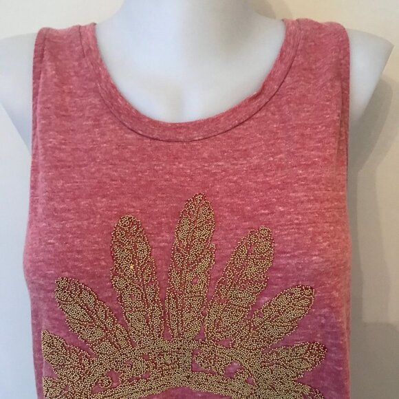 The Clas-sic Skull Tee Tank Top Beaded Pink Heathered Shirt with Fringe Sz Large - Picture 7 of 16